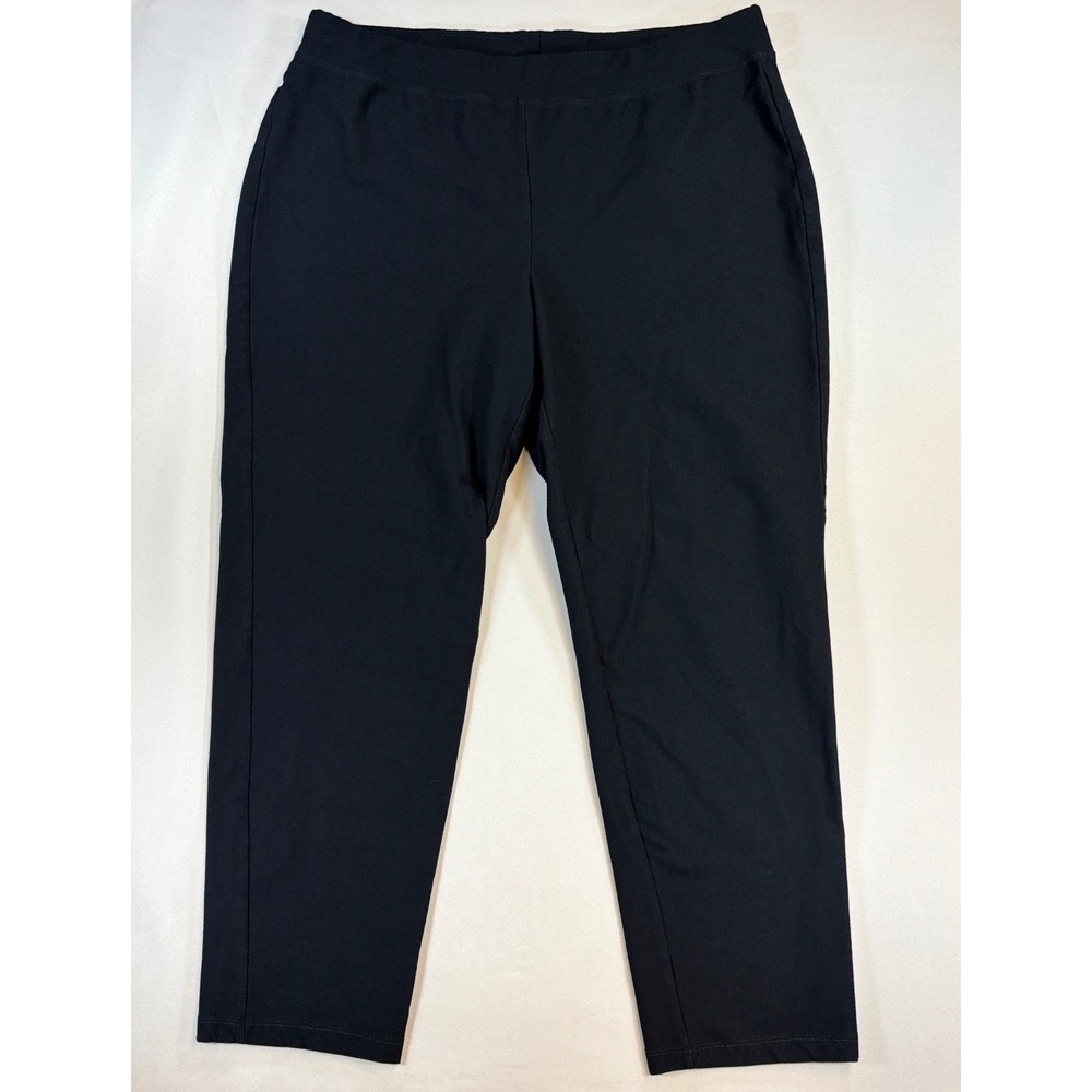 Eileen Fisher Pants Women L Black Stretch Viscose Pull On Slim Ankle Work Travel